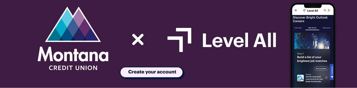 Montana Credit Union and Level All partnership banner with create account call to action.